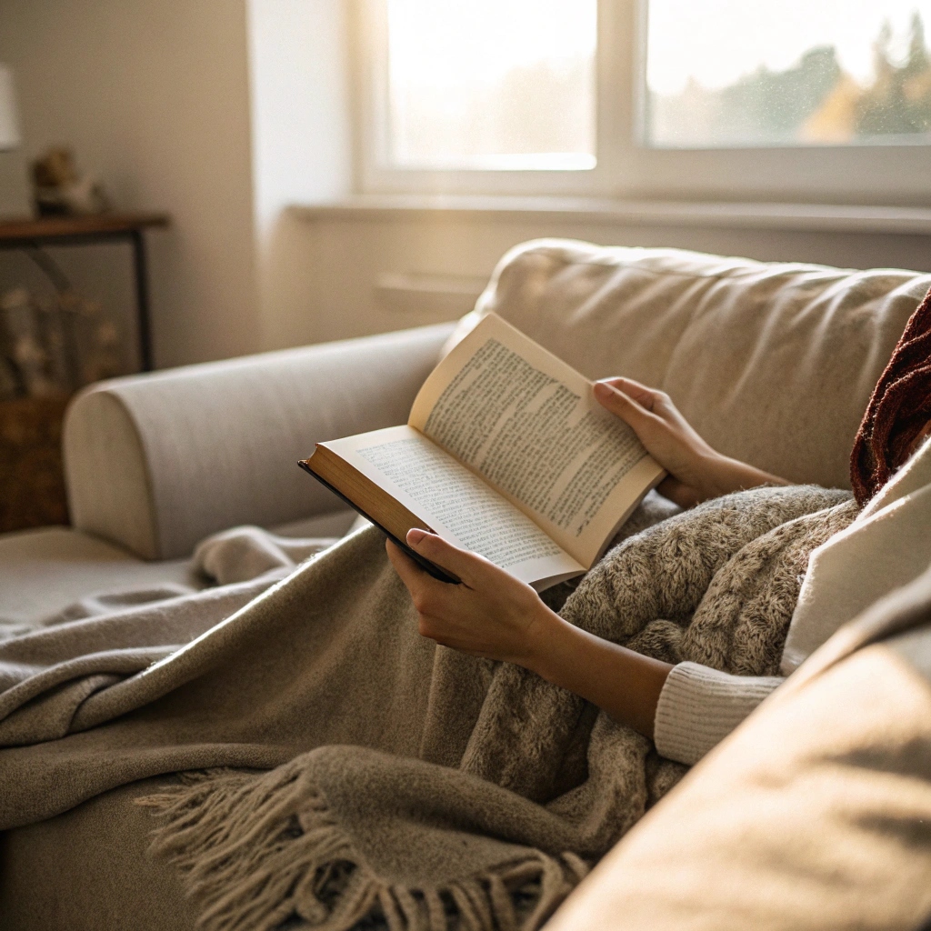  Reading a book in the morning sunlight instead of using a phone